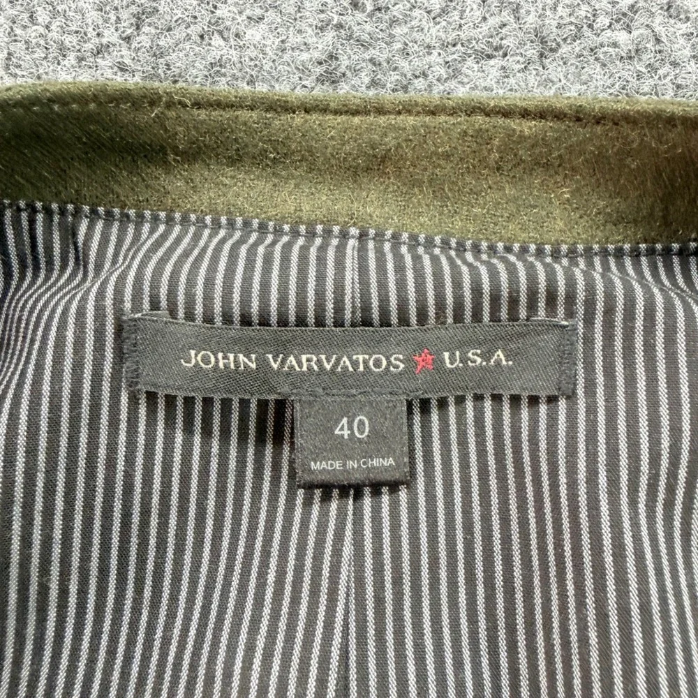 John Varvatos USA Wool Blend Vest Zipper Pockets Cinch Back 40 Olive Green Mens